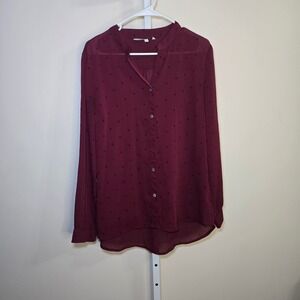 41 Hawthorn Women's Burgundy Polka Dot Long Sleeve Button Up‎ Blouse Top sz M